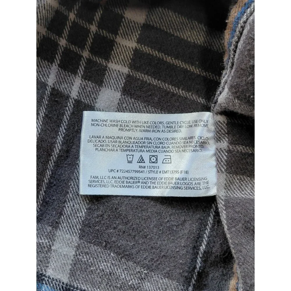 Eddie Bauer Plaid Flannel Button Up Shirt‎ Men's XXL Gray Lightweight Shacket
